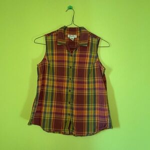 Vintage 90s Eddie Bauer Plaid Sleeveless Button-Up Shirt